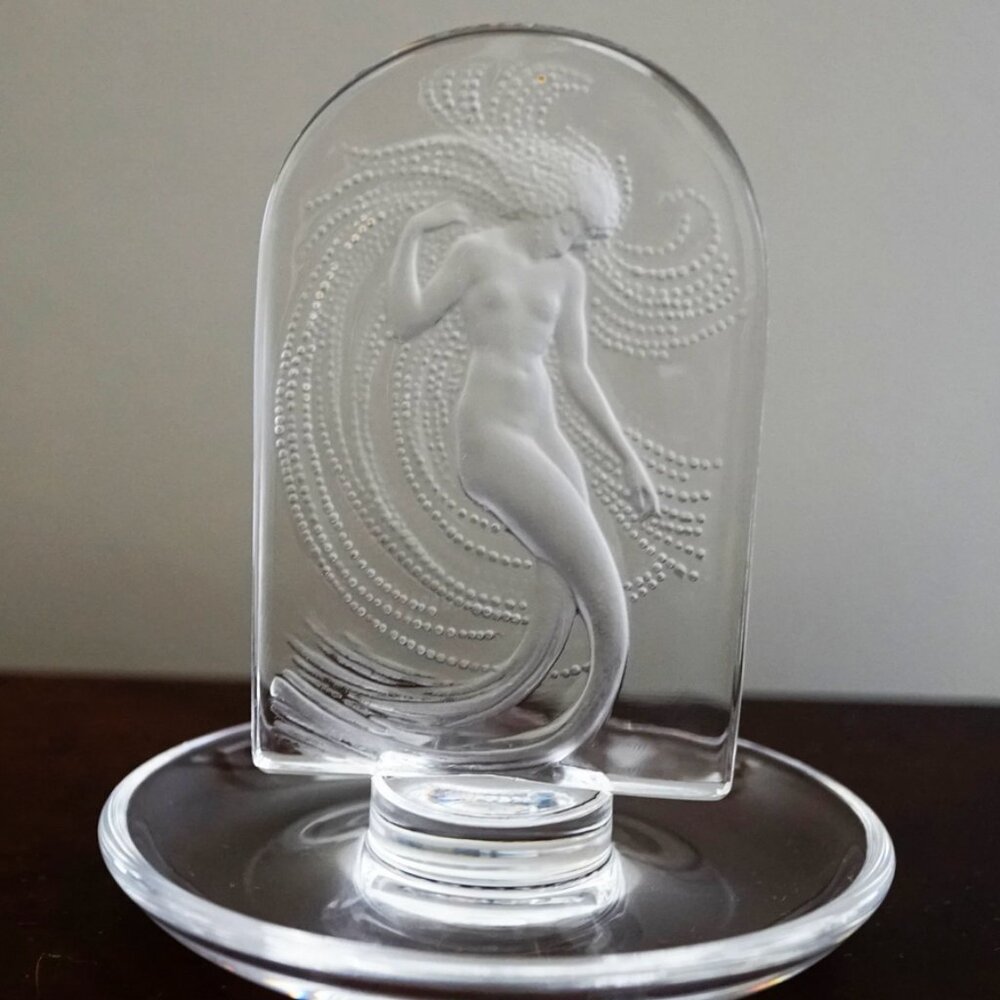 Lalique Vintage Crystal Mermaid Naiade Figurine with Trinket base